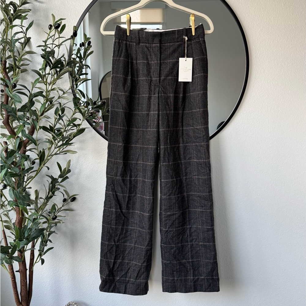 Aritzia ‘The Effortless’ Wool High Waisted Checkered Pants Trousers, Charcoal, 2